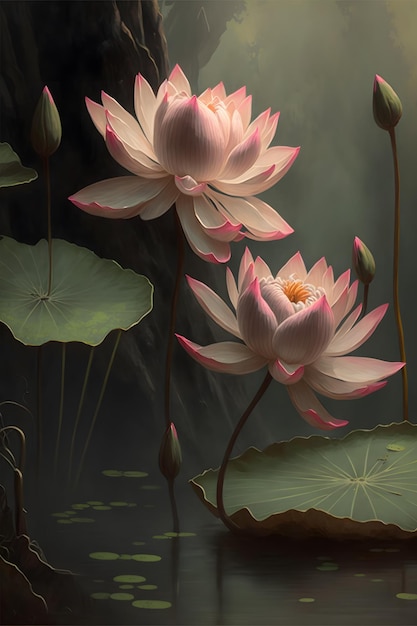 A painting of a lotus flower with the word lotus on it.