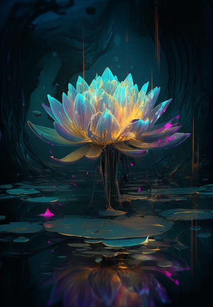 A painting of a lotus flower with the word lotus on it.