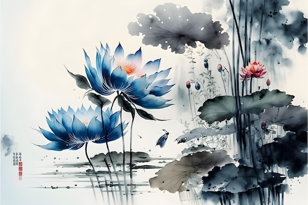 A painting of a lotus flower