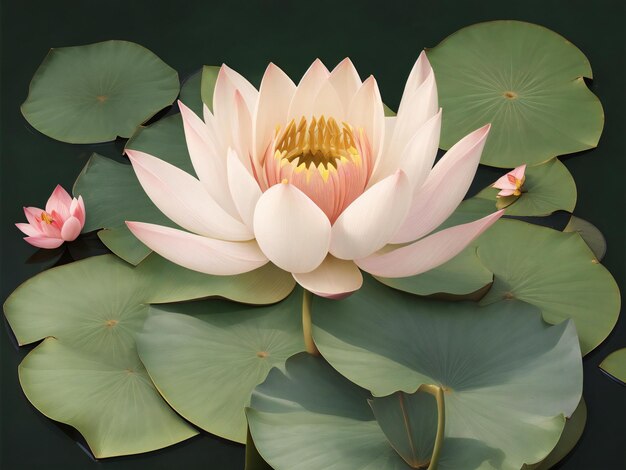 a painting of lotus flowers in a pond