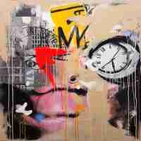 Photo a painting of a man and a clock with the word w