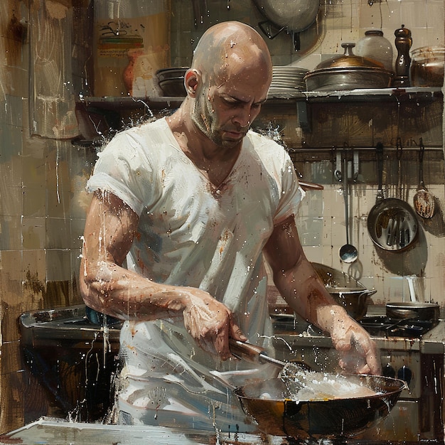 칼로 부에서 요리하는 남자의 그림