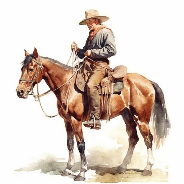 Painting of a man in a cowboy hat riding a horse generative ai