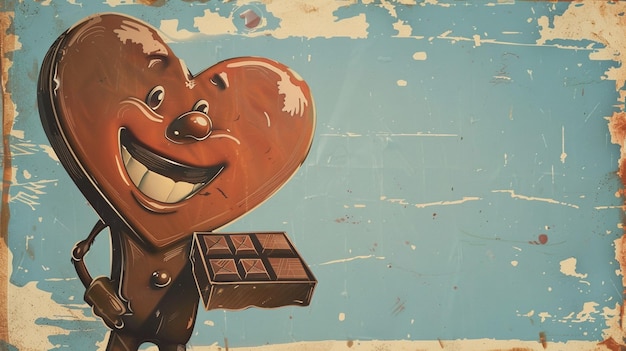 Photo a painting of a man holding a chocolate bar with a picture of a man holding a chocolate bar