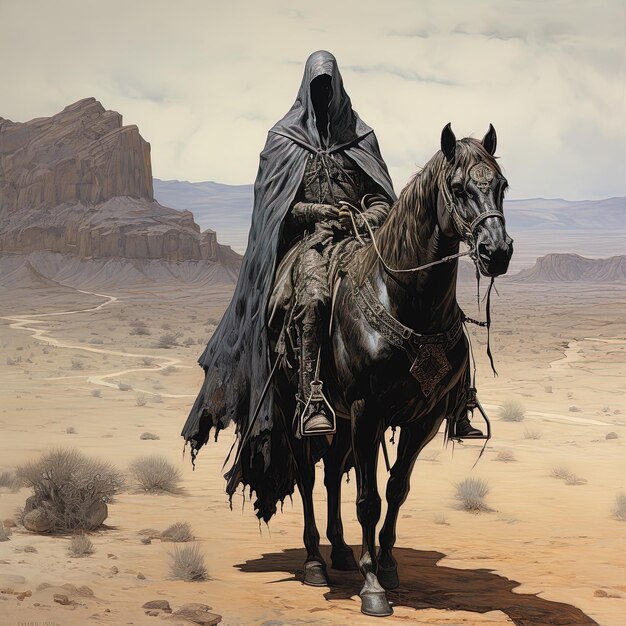 Photo a painting of a man on a horse with a cape on it