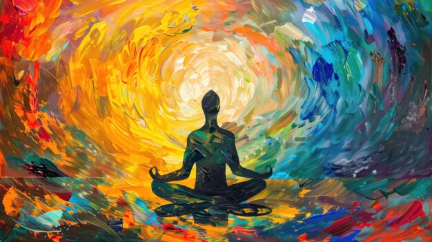 Foto un dipinto di un uomo che medita in posizione di loto