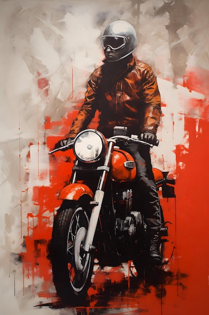 Photo a painting of a man on a motorcycle