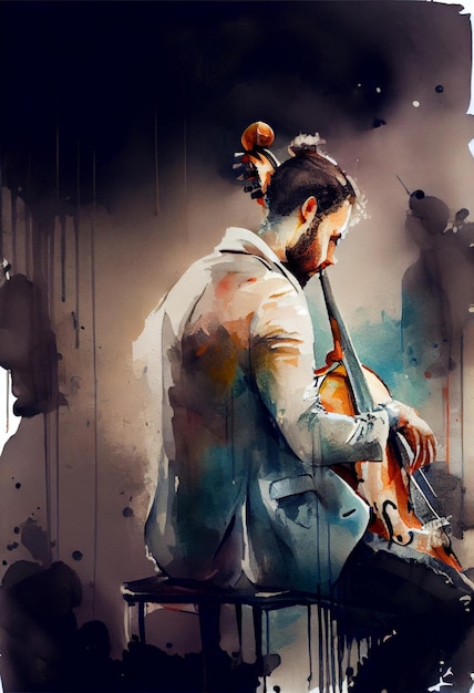 Painting of a man playing a cello Generative Ai