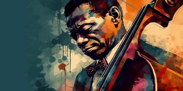 Картина с изображением мужчины, играющего на виолончели