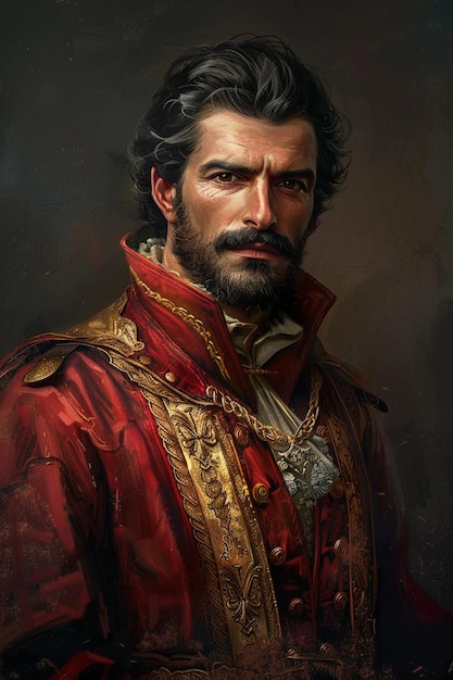 painting of a man in a red coat with a beard generative ai