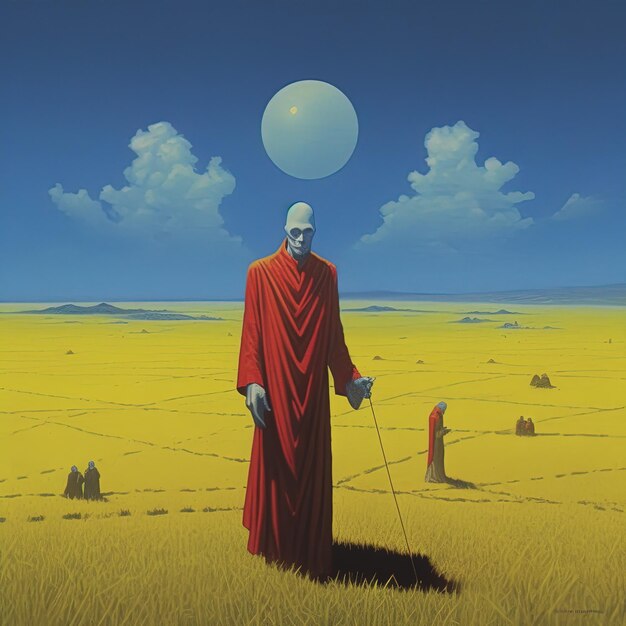 Photo a painting of a man in a red robe with a large white globe on it