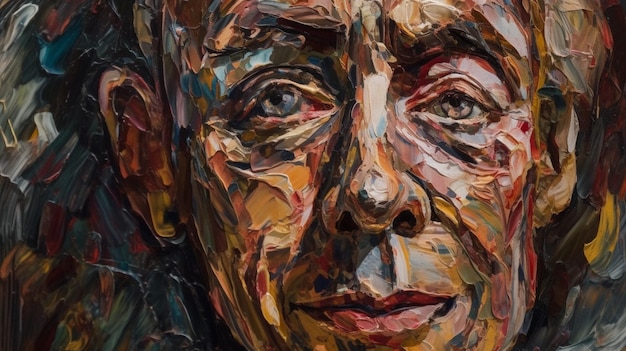 A painting of a man's face with the word'the word'on it '