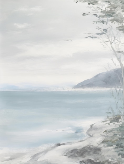 Painting of a man sitting on a bench overlooking the ocean generative ai