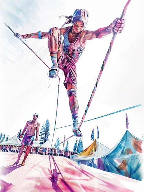 painting of a man on skis doing a trick on a ramp generative ai