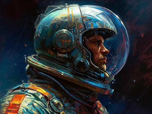 Painting of a man in a space suit in cyberpunk graphic art AI generated AI generative AI generativ