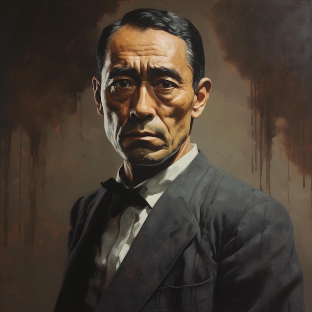 Foto dipinto di un uomo in abito e cravatta con una cravatta nera generativa ai
