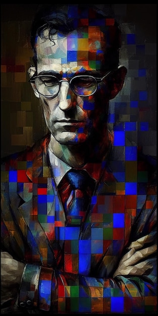 Painting of a man in suit and tie with colorful background generative ai