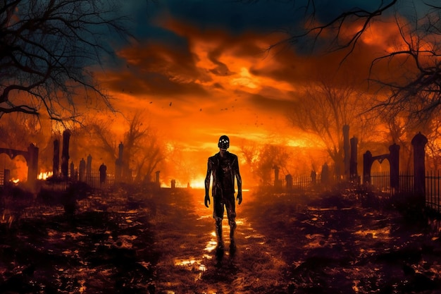 A painting of a man walking down a road with the words " the end of the world " on the cover.