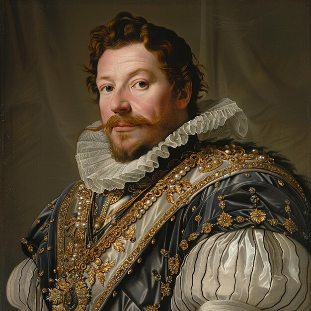 Photo a painting of a man wearing a dress and a white and gold tassels