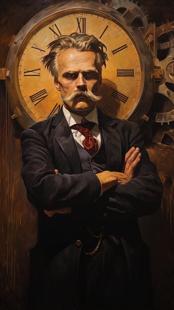 Photo a painting of a man with a beard and a clock face