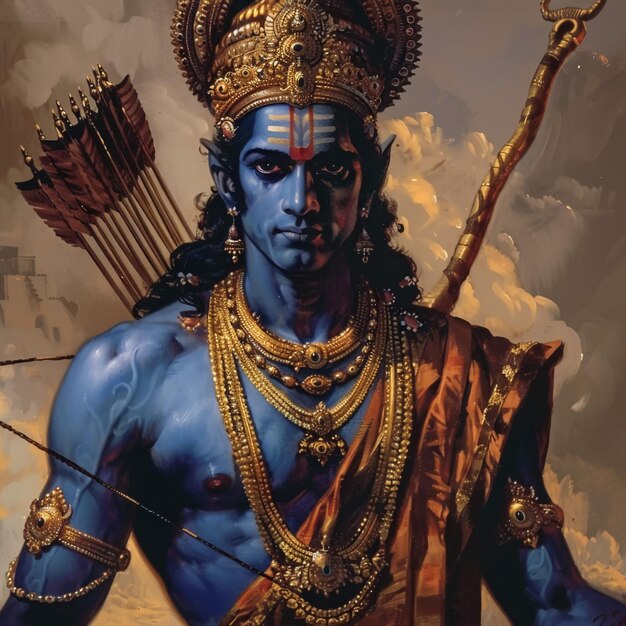 a painting of a man with a blue face and a gold crown