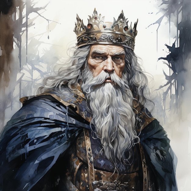 painting of a man with a crown and a long beard generative ai