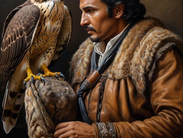 Photo a painting of a man with a falcon on his arm