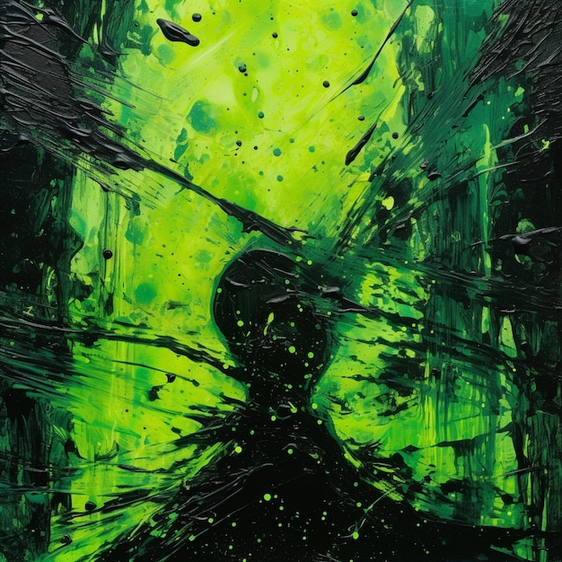 A painting of a man with green paint and black paint.