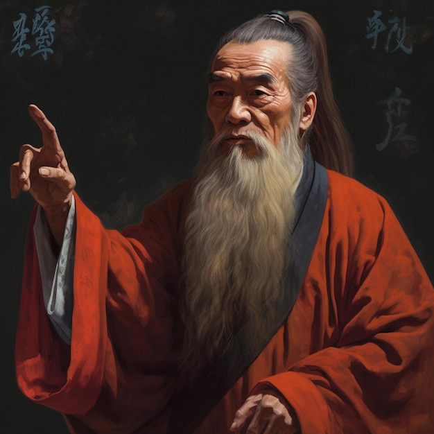 A painting of a man with a long white beard and a long white beard.