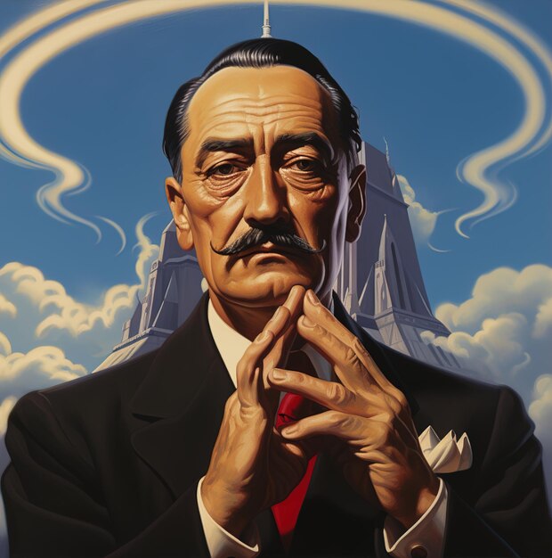 Photo a painting of a man with a mustache and a red tie.