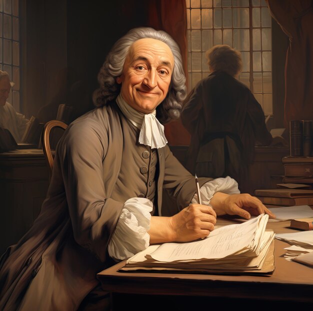 Premium AI Image | A painting of a man with a pen and a book titled the