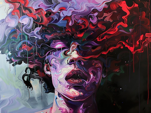 a painting of a man with purple and pink colors