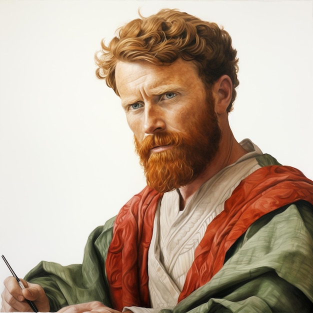 Photo a painting of a man with a red beard and a green robe.