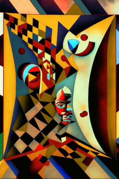 Painting of a man and a woman on a checkered floor generative ai
