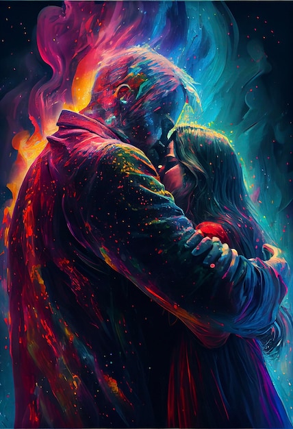 Foto dipinto di un uomo e una donna che abbracciano l'ia generativa