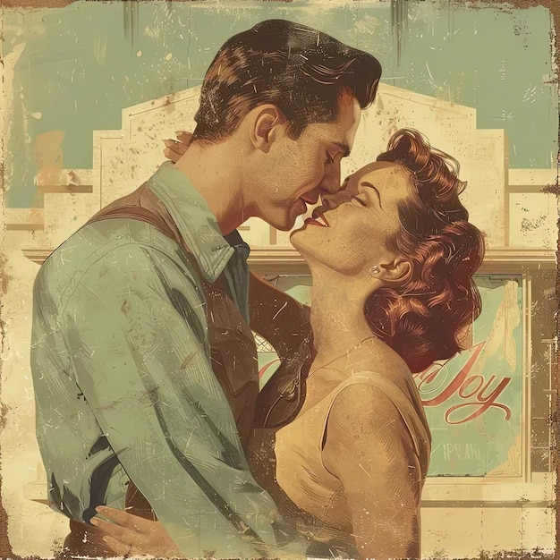 Foto un dipinto di un uomo e una donna che si baciano