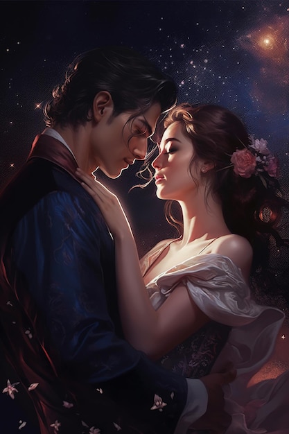 A painting of a man and woman in the stars