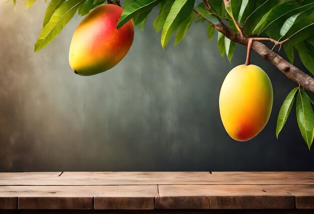 Photo a painting of mangoes on a wooden table