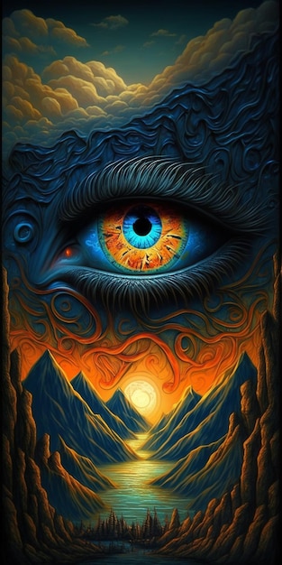 Painting of a mans eye looking at the sun generative ai
