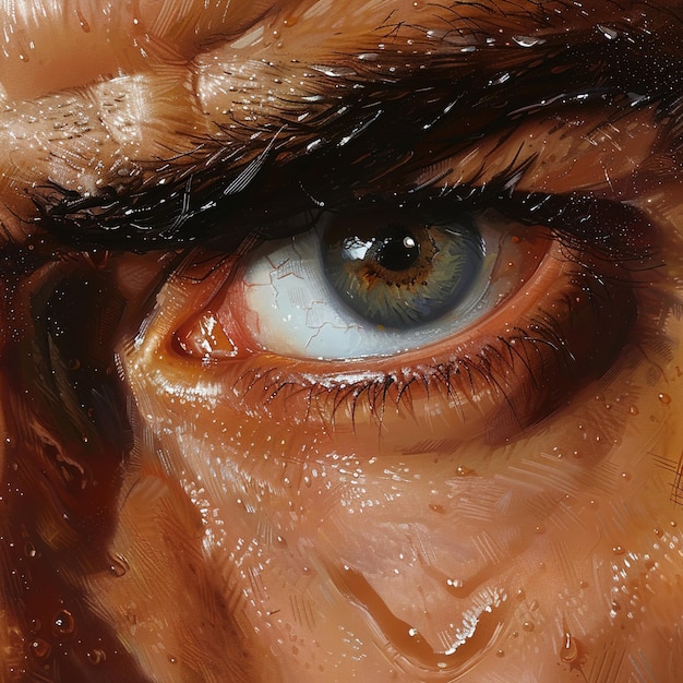 a painting of a mans eye and the word  on it