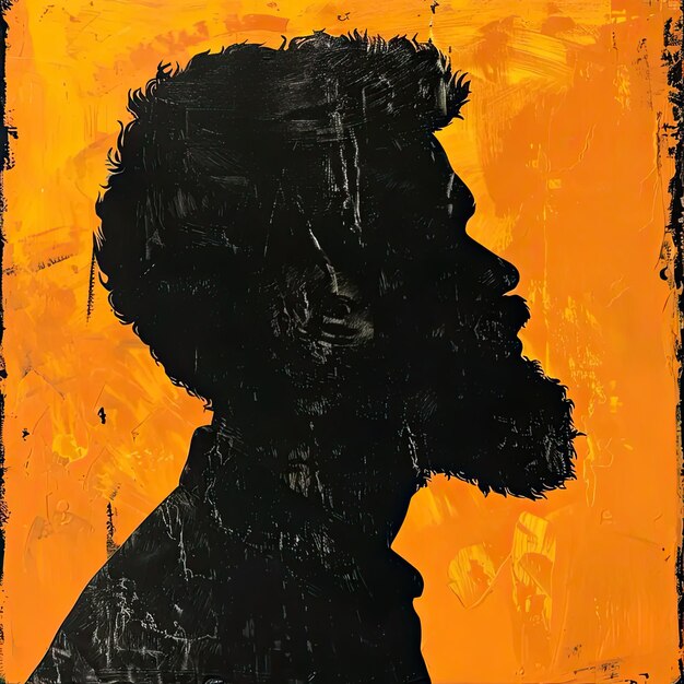 A painting of a mans profile on a yellow background