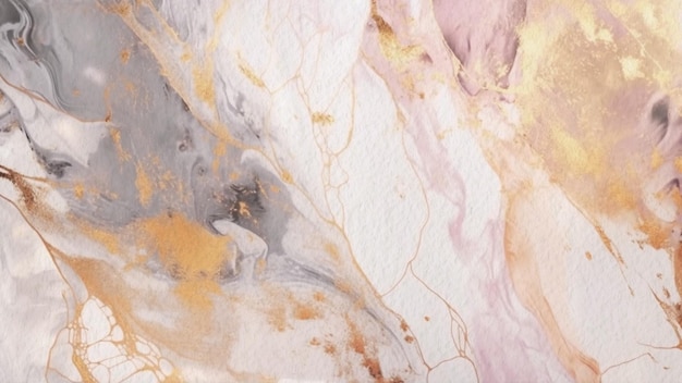A painting of a marble painting with gold and pink paint.