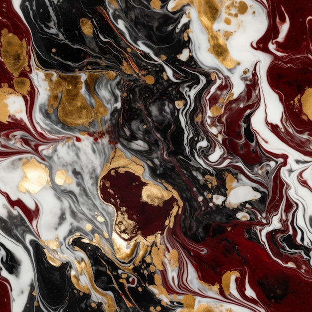 A painting of marbles with gold and black paint.