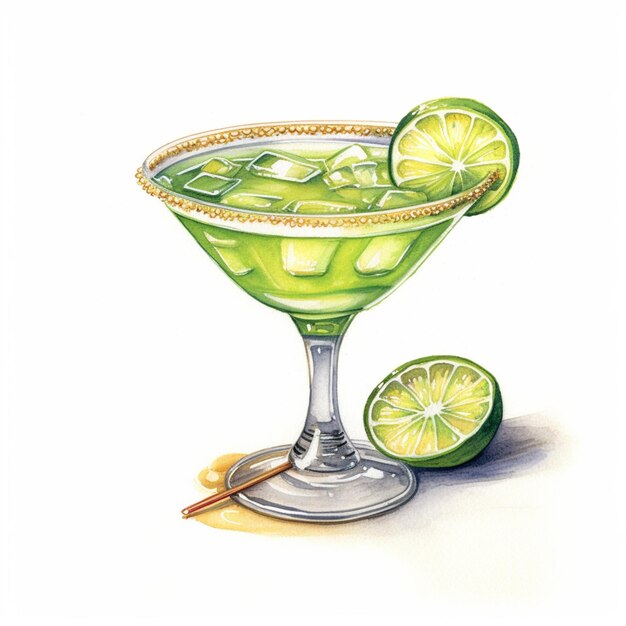 Photo painting of a margarita with limes and a cinnamon stick generative ai