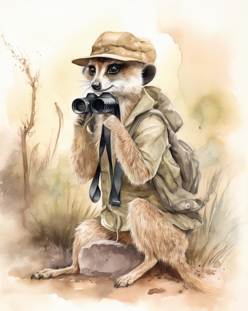 painting of a meerkat with a camera in its hand generative ai