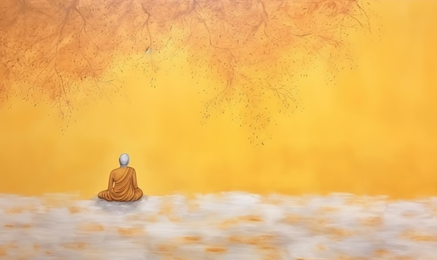 Photo a painting of a monk sitting in a lotus position