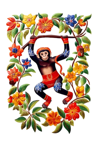 Photo a painting of a monkey hanging from a tree generative ai image