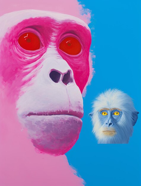 Photo painting of a monkey and a monkey with red eyes generative ai