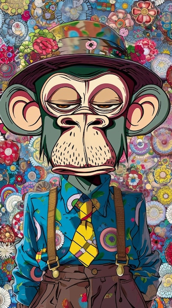 Painting of a Monkey Wearing a Suit and Tie