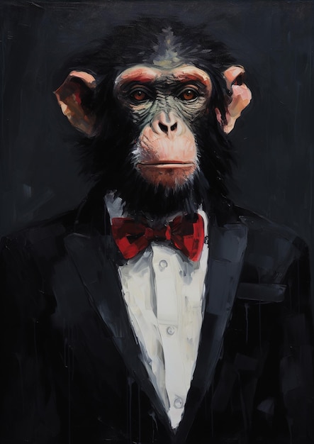 a painting of a monkey wearing a tuxedo suit